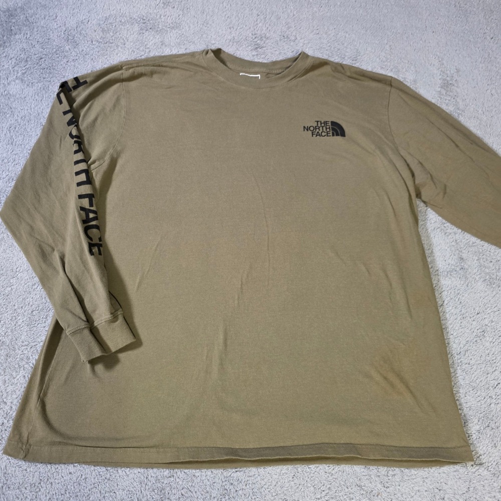 The North Face Mens XXL Long Sleeve T-Shirt Olive Green Sleeve Graphic Logo 2690